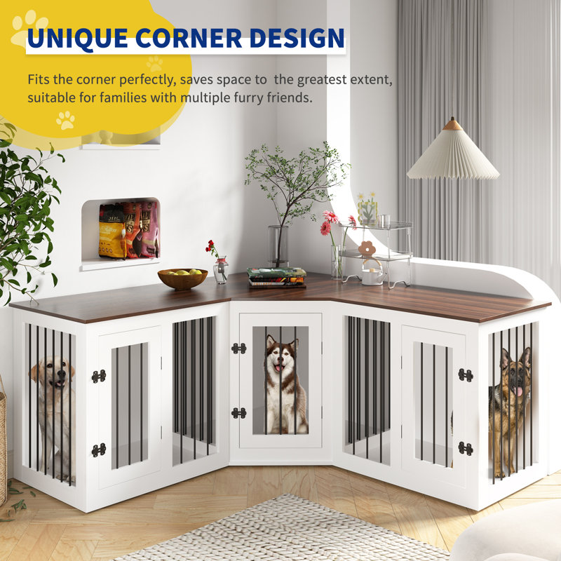 Tucker Murphy Pet Large Dog Crate Furniture for 3 Dogs Corner Dog Crate with Lockable Doors Dog Kennel Crate Cage Reviews Wayfair